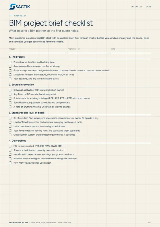 Cover of the BIM project brief checklist PDF